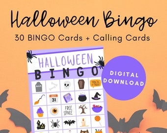 Halloween Bingo, Bingo Cards Printable, Bingo Halloween Game, Bingo Game Download, Bingo Cards for 30, Halloween Activity, October 31st