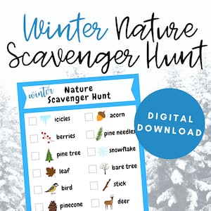 Winter Nature Scavenger Hunt, Scavenger Hunt Kids Outdoor, Backyard Activities, Nature Walk, Winter Activity, Instant Digital Download