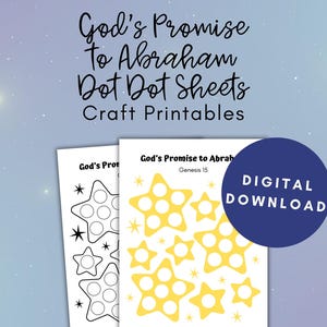 May include: Two printable dot-to-dot sheets featuring stars with the text "God's Promise to Abraham, Genesis 15" and "Digital Download".