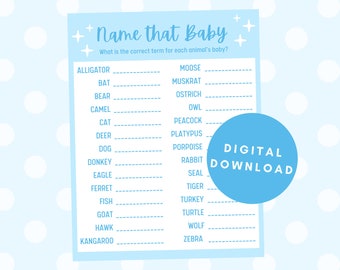 Name That Baby Animal Game, Blue Baby Shower Game, Baby Shower Game Printable, Baby Shower Activities, Baby Shower Download Games