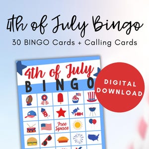 4th of July Bingo, Bingo Cards Printable, Independence Day Game, Printable Bingo Game, 4th of July Activity, July Fourth, Bingo for Kids