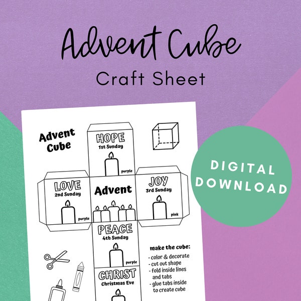 Advent Cube, Christian Crafts, Crafts for Kids Printable, Digital Download, Sunday School Printable, Bible Coloring Page, Advent Activity