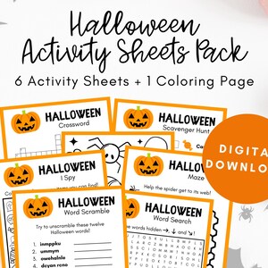 Halloween Activity Pack, Halloween Activity Sheets, Kids Printable Activities, Halloween Party Games Printable, Halloween Game Download