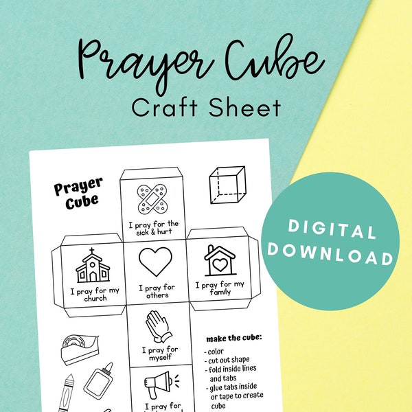 Prayer Cube, Christian Crafts, Crafts for Kids Printable, Digital Download, Sunday School Printable, Bible Coloring Page, Learning Sheet