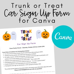 Trunk or Treat Sign Up, Editable Canva Template, Digital Download, Volunteer Sign Up Sheet, Halloween Event Flyer, Kids Ministry