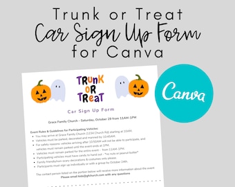 Trunk or Treat Sign Up, Editable Canva Template, Digital Download, Volunteer Sign Up Sheet, Halloween Event Flyer, Kids Ministry