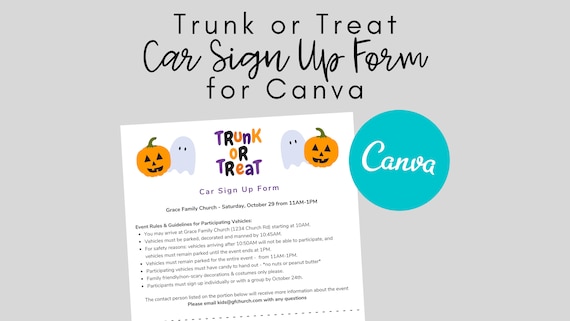 Trunk or Treat Sign Up, Editable Canva Template, Digital Download, Volunteer Sign Up Sheet, Halloween Event Flyer, Kids Ministry