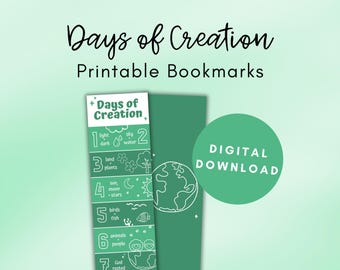 Dagen van de schepping bladwijzer, bijbel bladwijzer, zondagsschool printables, bijbel printables, Days of Creation print, Creation Printables