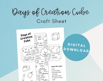 Days of Creation Cube, Christian Crafts, Crafts for Kids Printable, Digital Download, Sunday School Printable, Bible Coloring Page