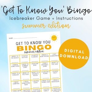 Get To Know You Bingo, Summer Activity, Icebreaker Game, Icebreaker Printables, Get To Know You Game, Classroom Activity, Back to School