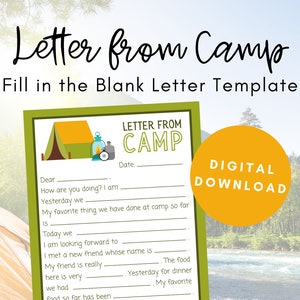 Carta del campamento, Cartas del campamento en blanco, Notas del campamento de verano, Campamento para dormir, Postal del campamento ausente, Descarga digital, PDF imprimible