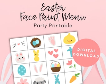 Menu peinture pour le visage de Pâques, produits à imprimer de Pâques, conception de peinture faciale, fête à imprimer, activité de fête, fête d'enfants, planche de design, téléchargement numérique