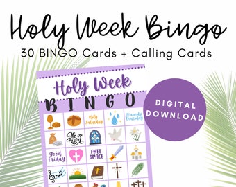 Holy Week Bingo, Christian Easter Bingo, Bingo Cards Printable, Bingo Game Download, Bingo Cards for 30, Easter Activity, Holy Week Activity