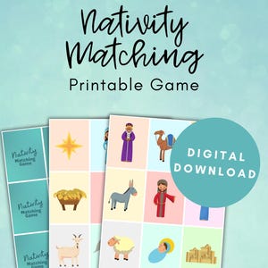 Krippenspiel Karten, Memory Match Spiel, christliche Drucksachen, Sonntagsschule druckbar, Kinderaktivitäten, Bibelspiele für Kinder