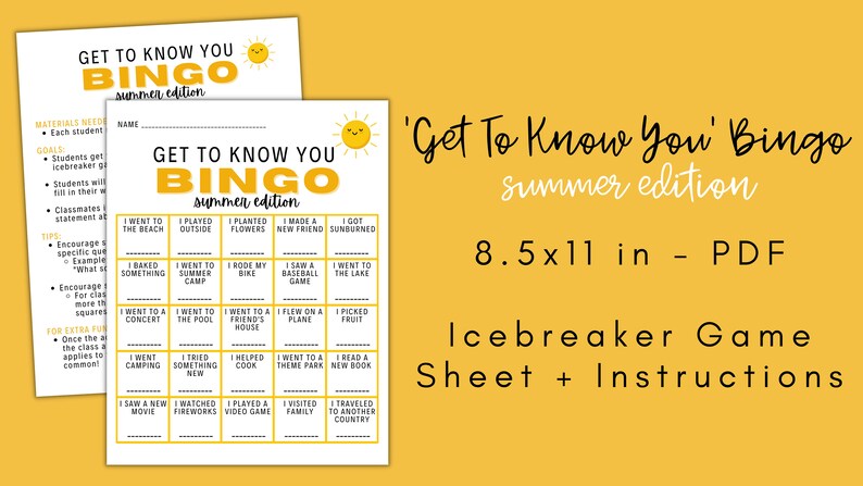 Get to Know You Bingo, Summer Activity, Icebreaker Game, Icebreaker ...