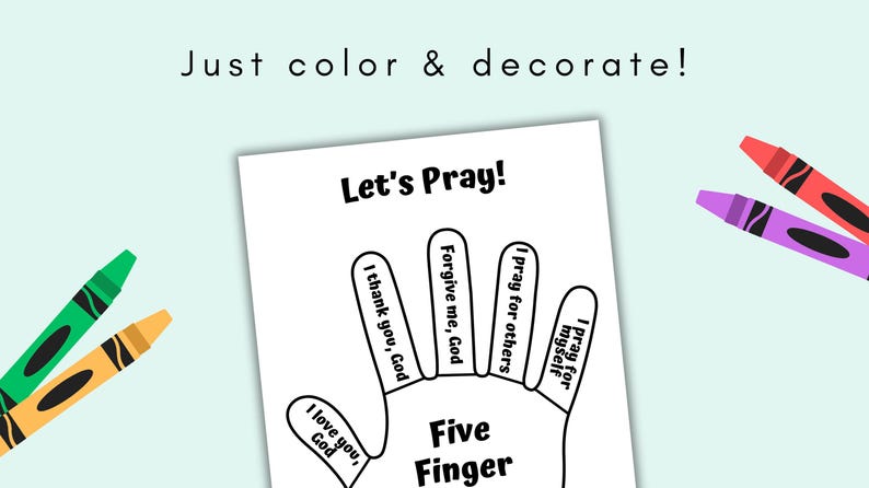 5 Finger Prayer Craft, Sunday School Printable, Bible Coloring Pages ...