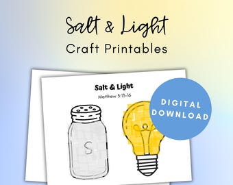 Manualidad de Sal y Luz, Manualidad del Sermón del Monte, Manualidad imprimible para la escuela dominical, Páginas para colorear de la Biblia, Manualidad imprimible de historias bíblicas