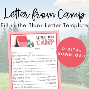 Carta del campamento, Cartas del campamento en blanco, Notas del campamento de verano, Campamento para dormir, Postal del campamento ausente, Descarga digital, PDF imprimible
