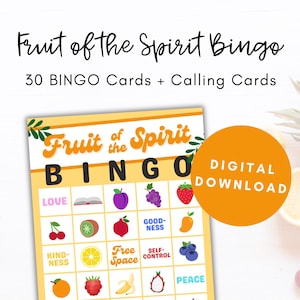Bingo del Fruto del Espíritu, Juego imprimible del Fruto del Espíritu, Tarjetas de bingo imprimibles, Escuela dominical, Bingo para niños, Juego de bingo imprimible