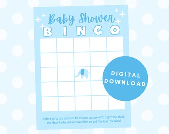 Bingo de douche de bébé, jeu de douche de bébé bleu, jeu de douche de bébé imprimable, activités de douche de bébé, jeux de téléchargement de douche de bébé, carte de bingo