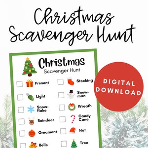 Christmas Scavenger Hunt, Christmas Activity Sheet, Kids Printable Activities, Christmas Party Games Printable, Digital Download, Worksheets