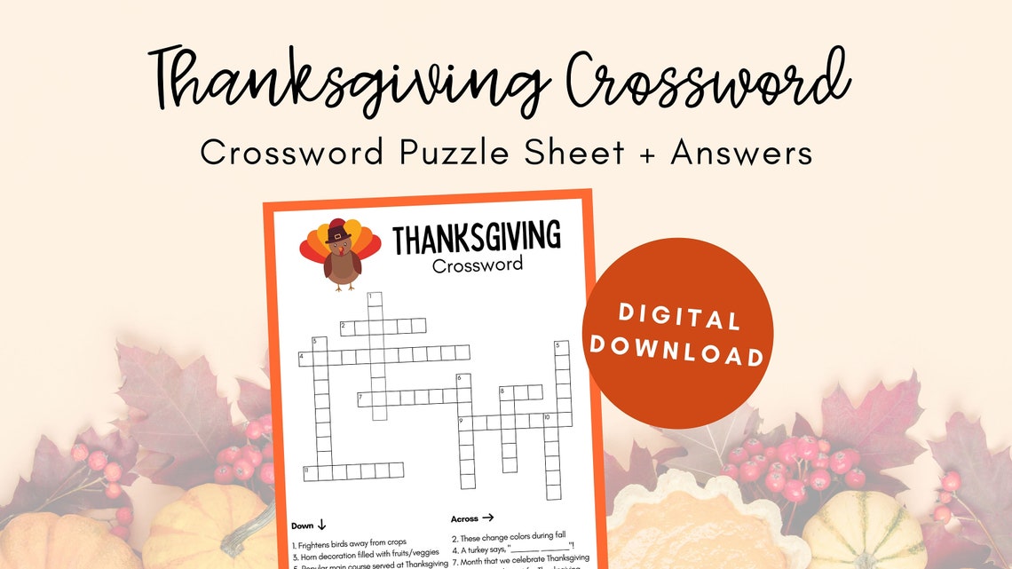 Thanksgiving Crossword Puzzle, Thanksgiving Activity Sheet, Kids ...