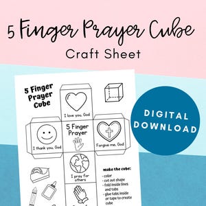 5 Finger Gebetswürfel, Christliches Handwerk, Kunsthandwerk für Kinder druckbar, digitaler Download, Sonntagsschule druckbar, Bibel Färbung Seite, Aktivität
