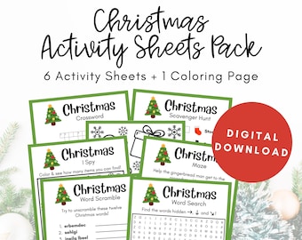 Christmas Activity Pack, Christmas Activity Sheets, Kids Printable Activities, Christmas Party Games Printable, Christmas Download Print