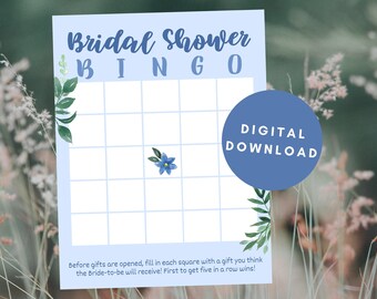 Blue Bridal Shower Bingo, Boho Greenery Bridal Shower, Jeux de douche nuptiale, Activités de douche nuptiale, Téléchargement de bingo, Bingo imprimable