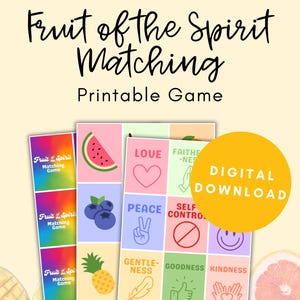 Frucht des Geistes Memory Matching Spielkarten, Christliche Printables, Sonntagsschule Printable, Kinderaktivitäten, Bibelspiele