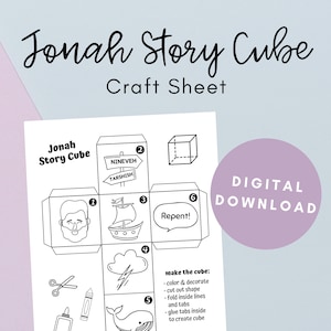Jonah Story Cube, Christian Crafts, Crafts for Kids Printable, Digital Download, Sunday School Printable, Bible Coloring, Bible Story