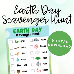 Earth Day Scavenger Hunt, Nature Scavenger Hunt Printable, Earth Day Printable Kids, Earth Day PDF Activity, April 22, Instant Download