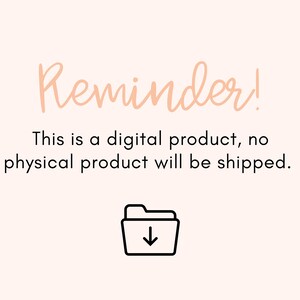 Pode incluir: Um lembrete de que este &eacute; um produto digital, nenhum produto f&iacute;sico ser&aacute; enviado. O texto &eacute; de cor p&ecirc;ssego e o fundo &eacute; de cor p&ecirc;ssego claro. H&aacute; um &iacute;cone preto e branco de uma pasta com uma seta para baixo.