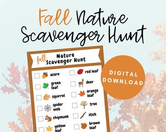 Fall Nature Scavenger Hunt, Scavenger Hunt Kids Outdoor, Backyard Activities, Nature Walk, Fall Activity, Instant Digital Download