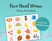 Face Paint Menu, Face Painting Design, Party Printable, Party Activity, Kids Birthday Party, Design Board, Digital Download, PDF Printable