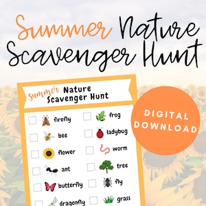 Summer Nature Scavenger Hunt, Scavenger Hunt Kids Outdoor, Backyard Activities, Nature Walk, Summer Activity, Instant Digital Download