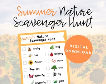 Summer Nature Scavenger Hunt, Scavenger Hunt Kids Outdoor, Backyard Activities, Nature Walk, Summer Activity, Instant Digital Download