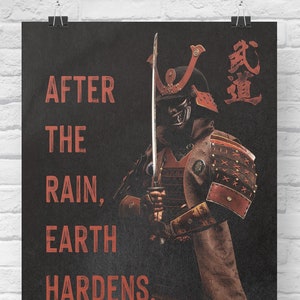 Samurai Poster Japan Art Poster Samurai Art Japanese proverbs Decor Sensei Gift image 1