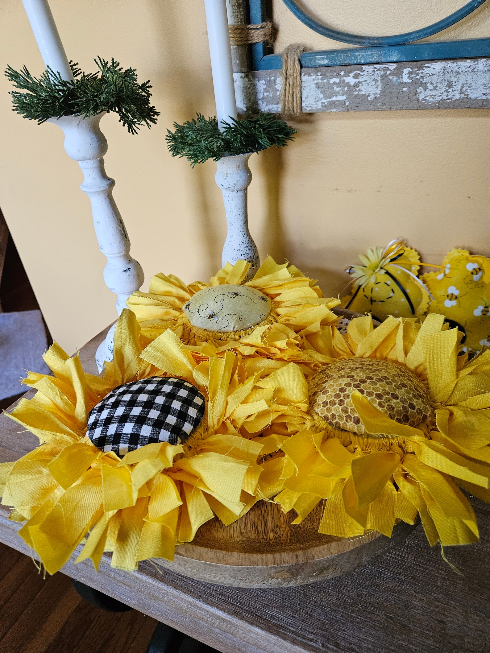 Primitive Handmade Grunged Flowers Bowl Fillers & Ornaments - Set Of Decor - View #3