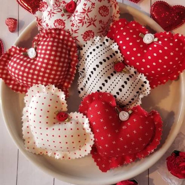 Mother's Day Gift, Fabric Heart Pillows, Tiered Tray Decor, Tabletop Accent, Bowl Filler, Basket Filler, Serving Tray Decor