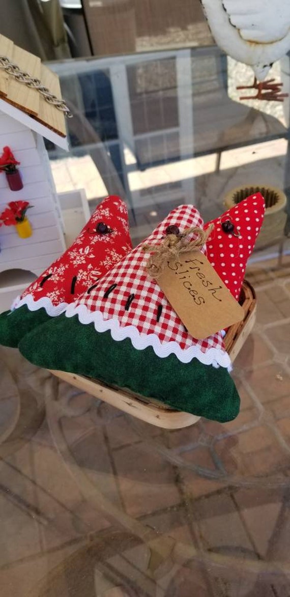 Fabric Watermelon Slices, Bowl Filler, Tiered Tray, Summer Decor, Farmhouse Decor, Basket Filler, Cupboard Tuck, Homemade Fabric Watermelon