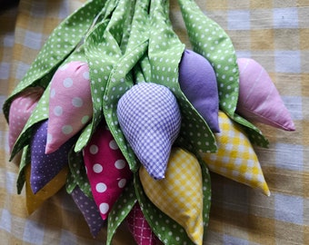 Fabric Tulip Bouquet, Handmade Spring Decor, Polka Dot Tulips