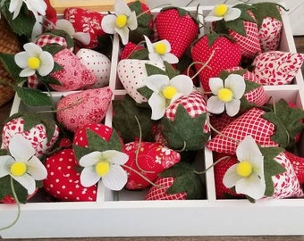 Handmade Plush Plump Fabric Strawberries, Bowl Filler, Tiered Tray Decor, Farmhouse Strawberries, Table Decor, Spring Decor, Summer Decor
