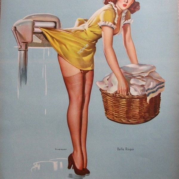 GIL ELVGREN Original 1940's large Pin up 'Belle Ringer' Good condition no repro or reprint