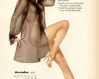 1948 DECEMBER Alberto Vargas (Varga) Calendar Girl Pin Up Original not a copy or reproduction