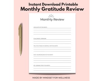 Monthly Gratitude Reflections | Printable PDF | Digital Download | Gratitude Prompts | Printable Journal | A4, A5, A6, Letter