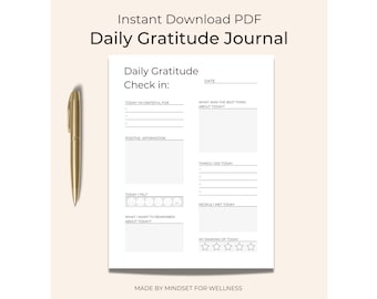 Daily Gratitude Journal | Gratitude Check-in, Daily Planner, Minimalistic Journal Design, One Page Download Printable, PDF, A4, A5, A6