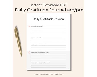 AM/PM Gratitude Journal Printable PDF | Digital Download | Manifest an Abundant Mindset Planner | Morning and Evening | A4, A6, A5 Letter
