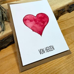 Original Aquarellkarte Herz "Von Herzen", Grußkarten handgemalt Aquarell, Valentinstag Karte, Valentinskarte handgemalt, Klappkarte