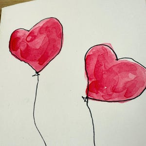 Original handgemalte Aquarellkarte, kein Druck mit süßen Herzen und Brautpaar, Aquarellkarte original besonders, Grußkarte Hochzeit cool.